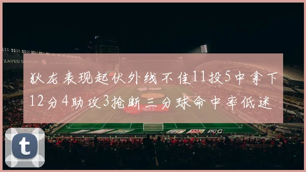 狄龙表现起伏外线不佳11投5中拿下12分4助攻3抢断三分球命中率低迷